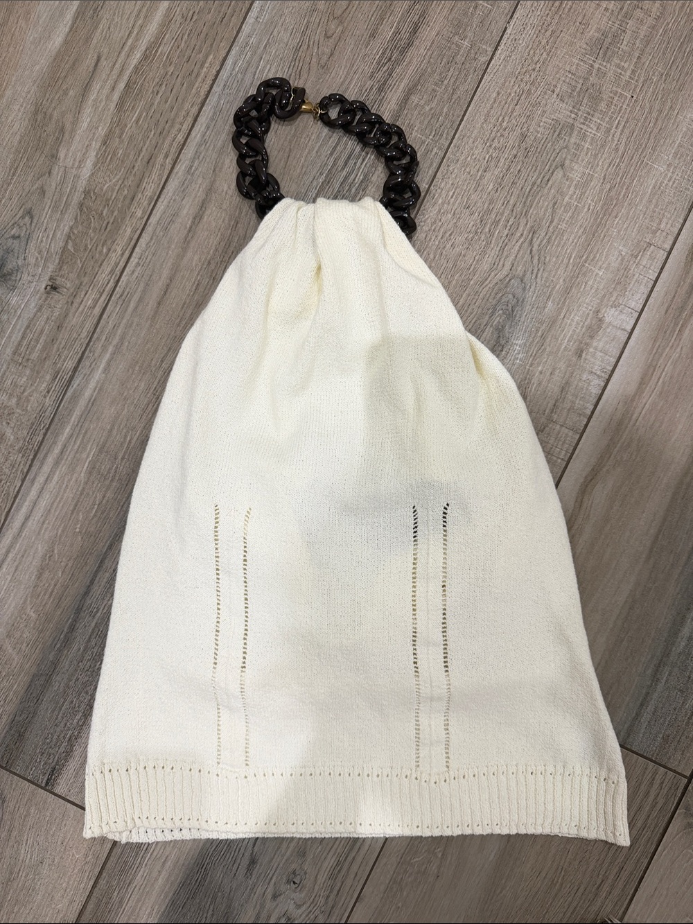 Milly of New York Cream Knit halter with Dark Chain for neck